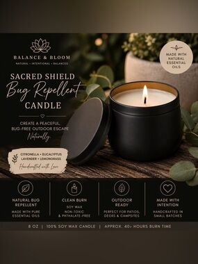 Sacred Shield Bug Repellent Candle 8oz | Outdoor Soy Candle